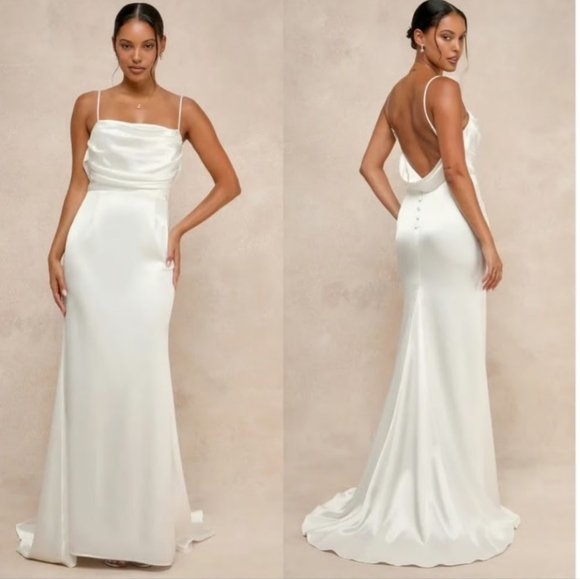 Lulus Dresses & Skirts - NWT $148 Lulus Lovely Endearment White Satin Sleeveless Backless Maxi Dress